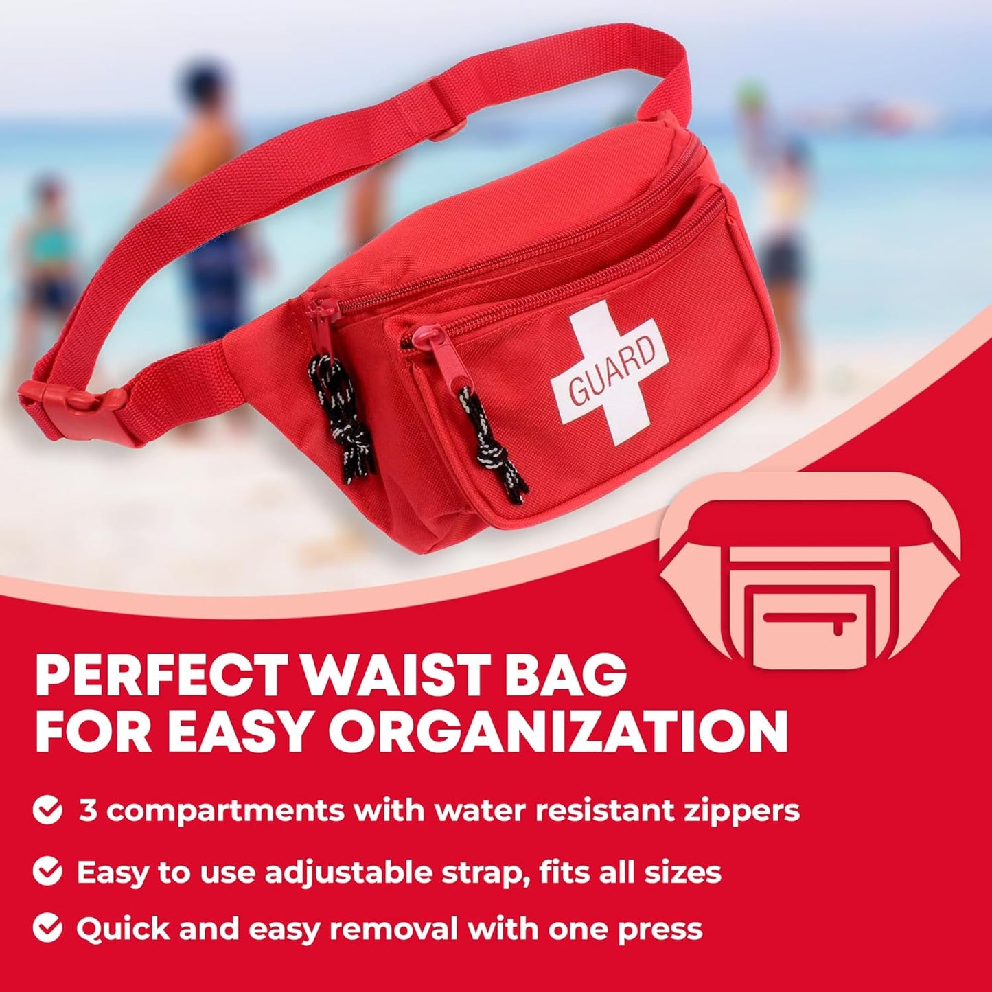 Fully Stocked First Aid Fanny Pack Kit with CPR Masks - 72 Piece Set